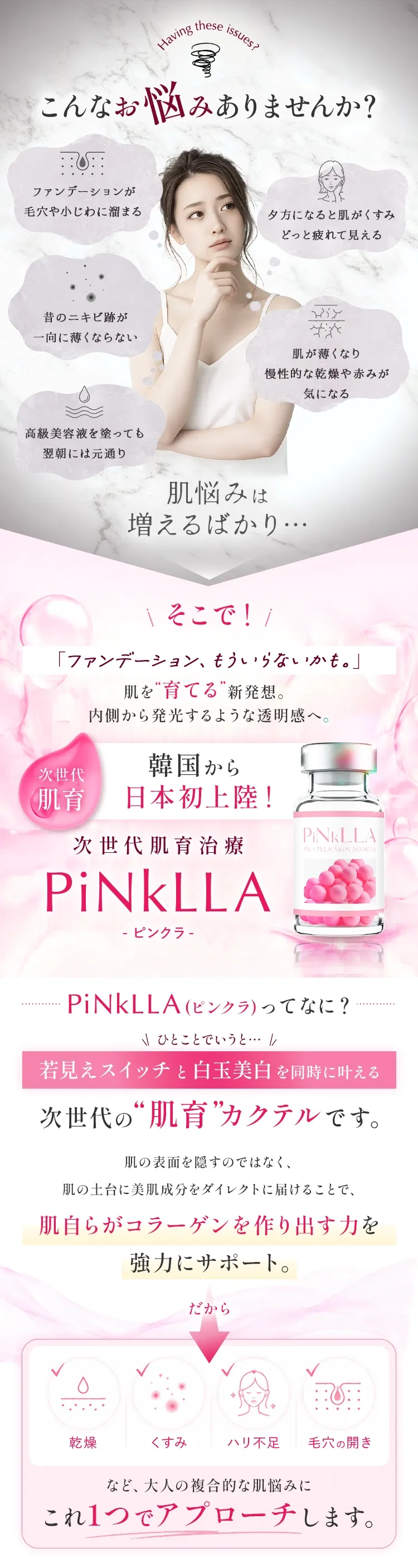 こんなお悩みありませんか？そこで！次世代肌育治療 PiNkLLA ピンクラ